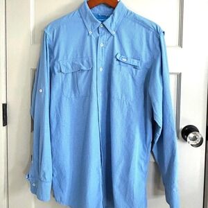 Southern Tide Mens Blue Gingham Performance Fishing Shirt Long Sleeve Size M